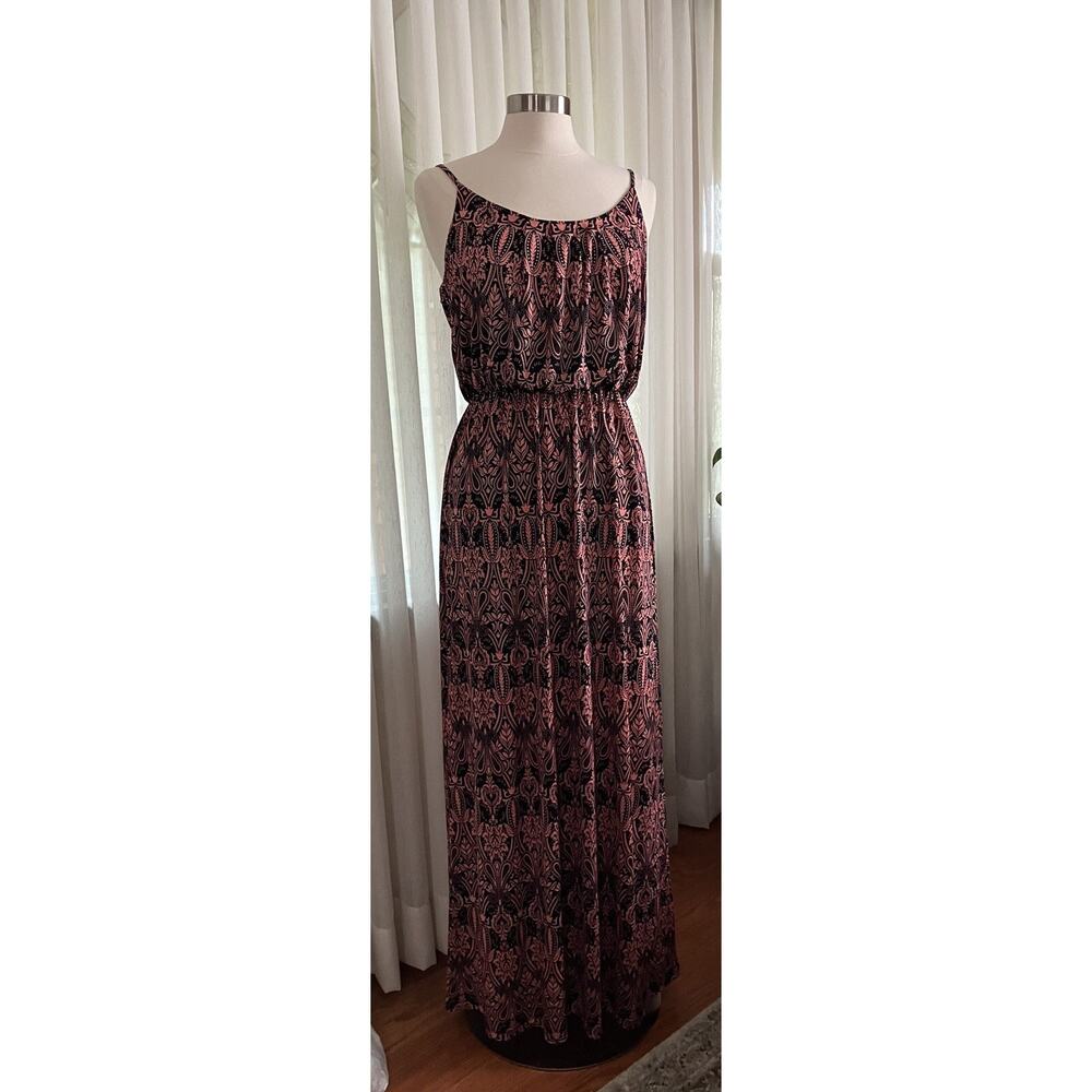 Womens Love Luscious Maxi Dress Spaghetti Straps Elastic Waist Peach Navy XL NWT